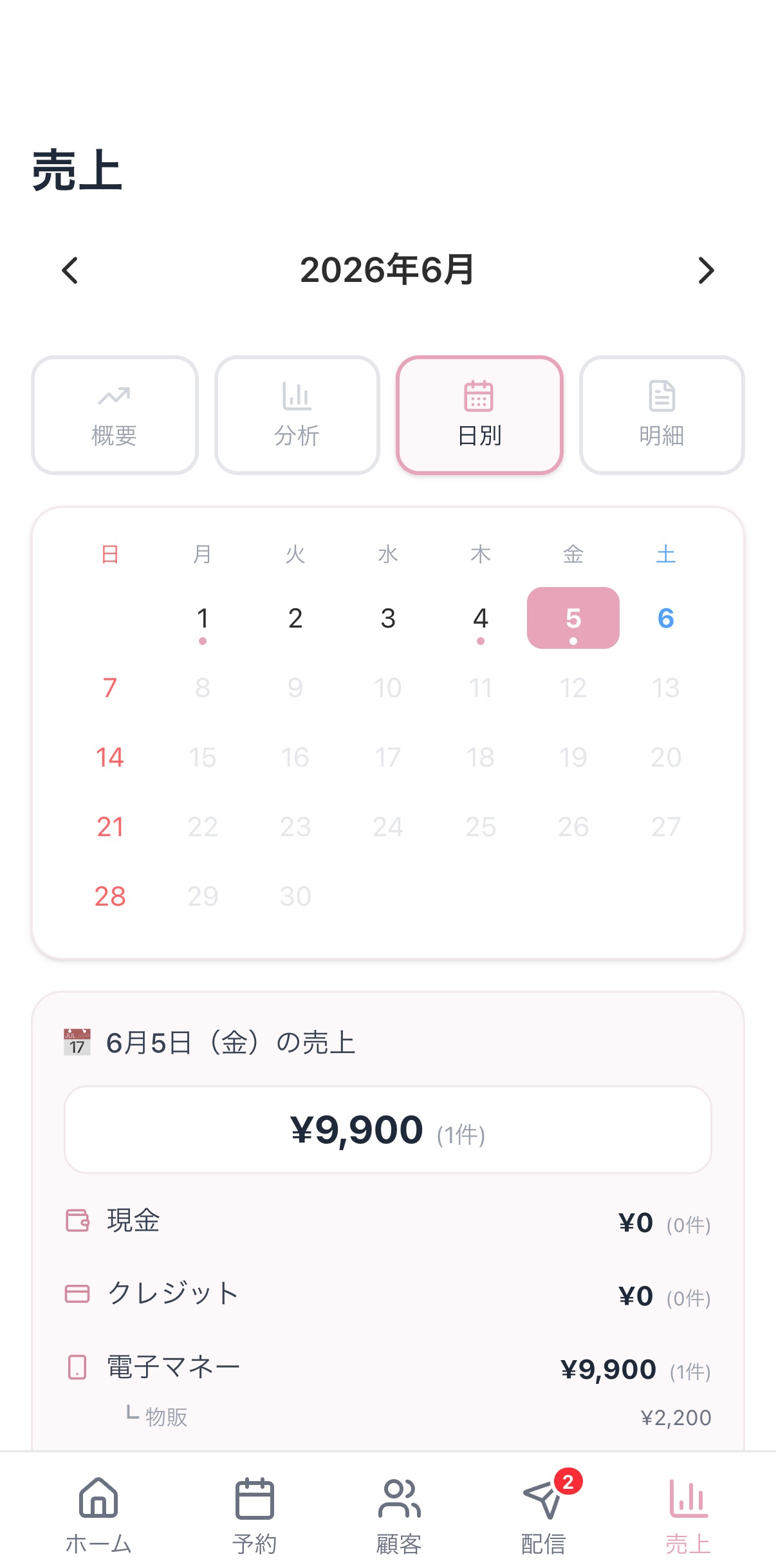 Solo+ の売上・日別。日ごとの売上の動きを確認できる
